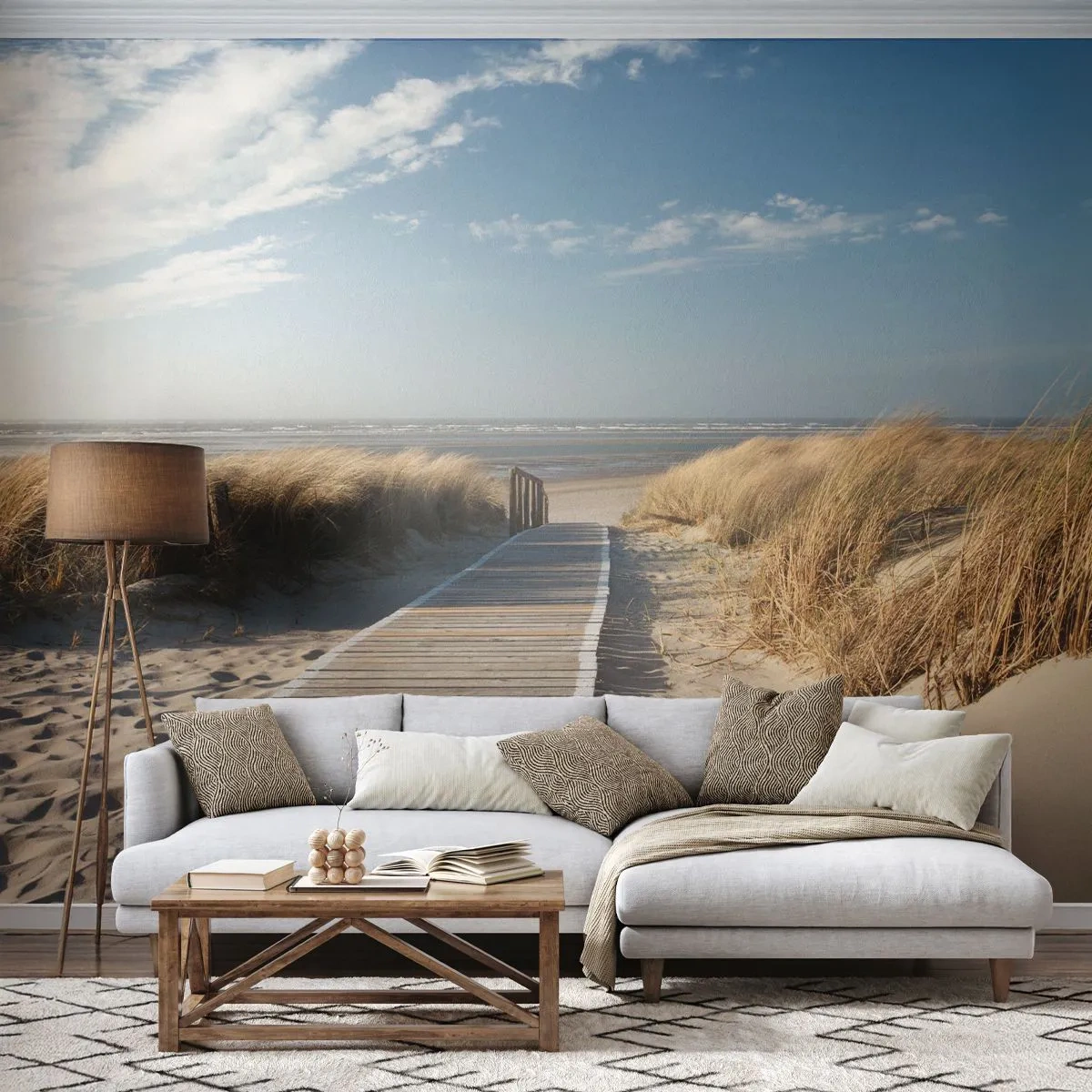 Papier Peint Photo Premium Sand - Derrière la dune, dans le bruissement de l'herbe - Paysage, Mer, Plage - 300x210 cm