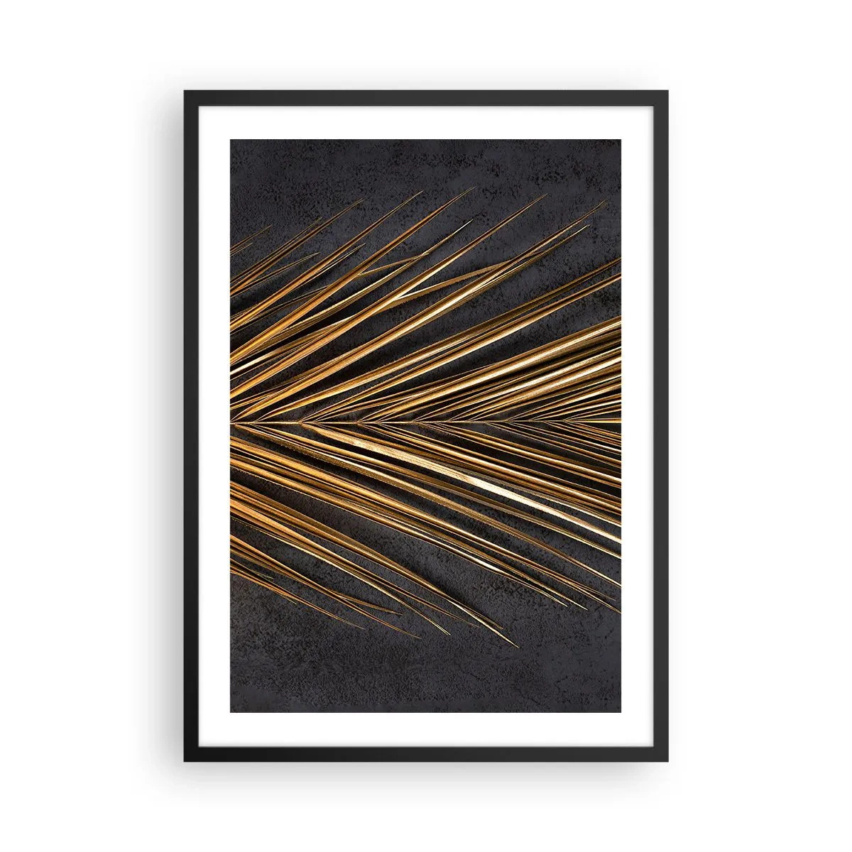 Affiche dans un cadre noir - Poster - Feuilles dorées sur fond sombre - 50x70cm - L'or des tropiques - Décoration murale moderne pour le salon et la chambre ARTTOR