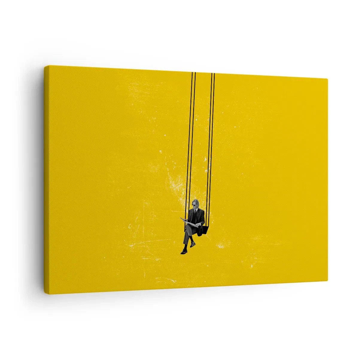Impression sur toile - Image sur toile - Une personne sur une balançoire sur un fond jaune intense - 70x50cm - Un jour comme tous les jours - Décoration murale moderne pour le salon et la chambre ARTTOR