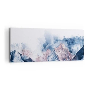 Impression sur toile - Image sur toile - Montagnes à l'aquarelle dans des tons pastel sur fond blanc - 120x50cm - Ce sont des sommets ! - Décoration murale moderne pour le salon et la chambre ARTTOR