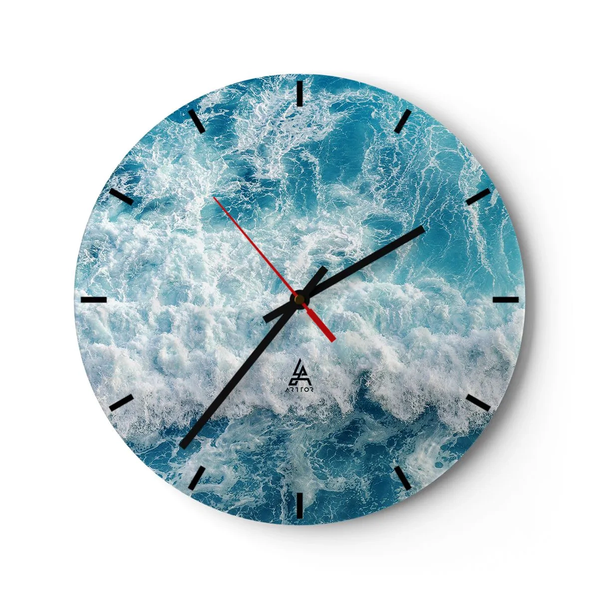 Horloge murale - Pendule murale - Les vagues de l'océan dans des tons de bleu et de blanc créent un motif dynamique - 30x30cm - Joyeusement et en sautant - Décoration murale moderne pour le salon, la cuisine et la chambre ARTTOR