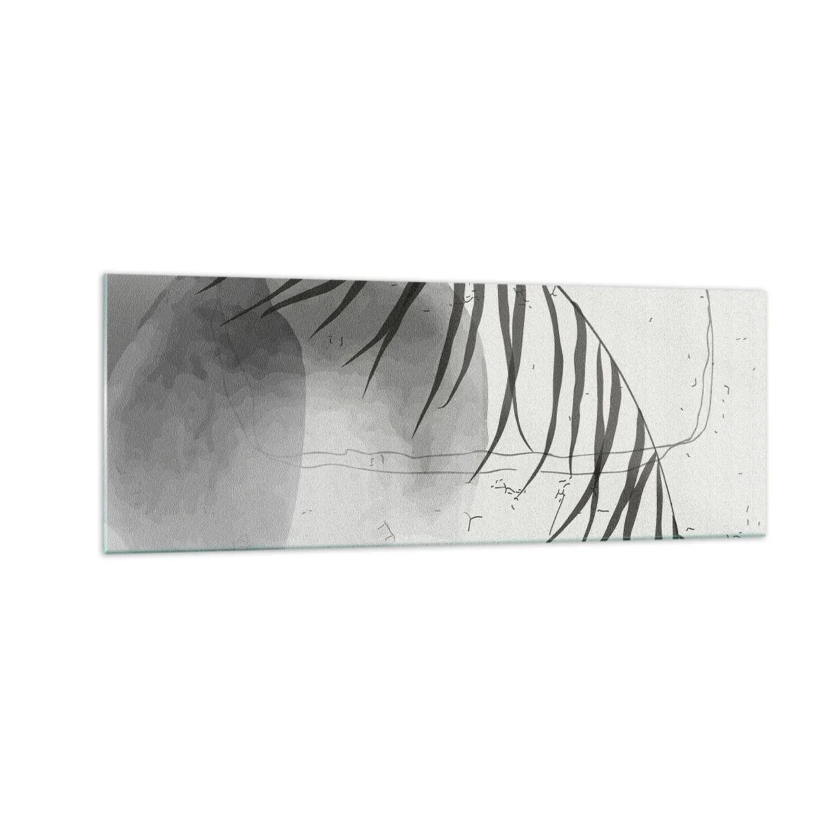 Impression sur verre - Image sur verre - Un délicat motif de feuille de palmier sur un fond clair dans un style scandinave. - 140x50cm - L'exotisme subtil de la nature - Décoration murale moderne pour le salon et la chambre ARTTOR