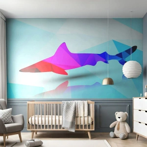 Papier Peint Photo Premium Canvas - Un requin dans un espace de cristal - Animaux, Requin, Figure géométrique - 250x175 cm