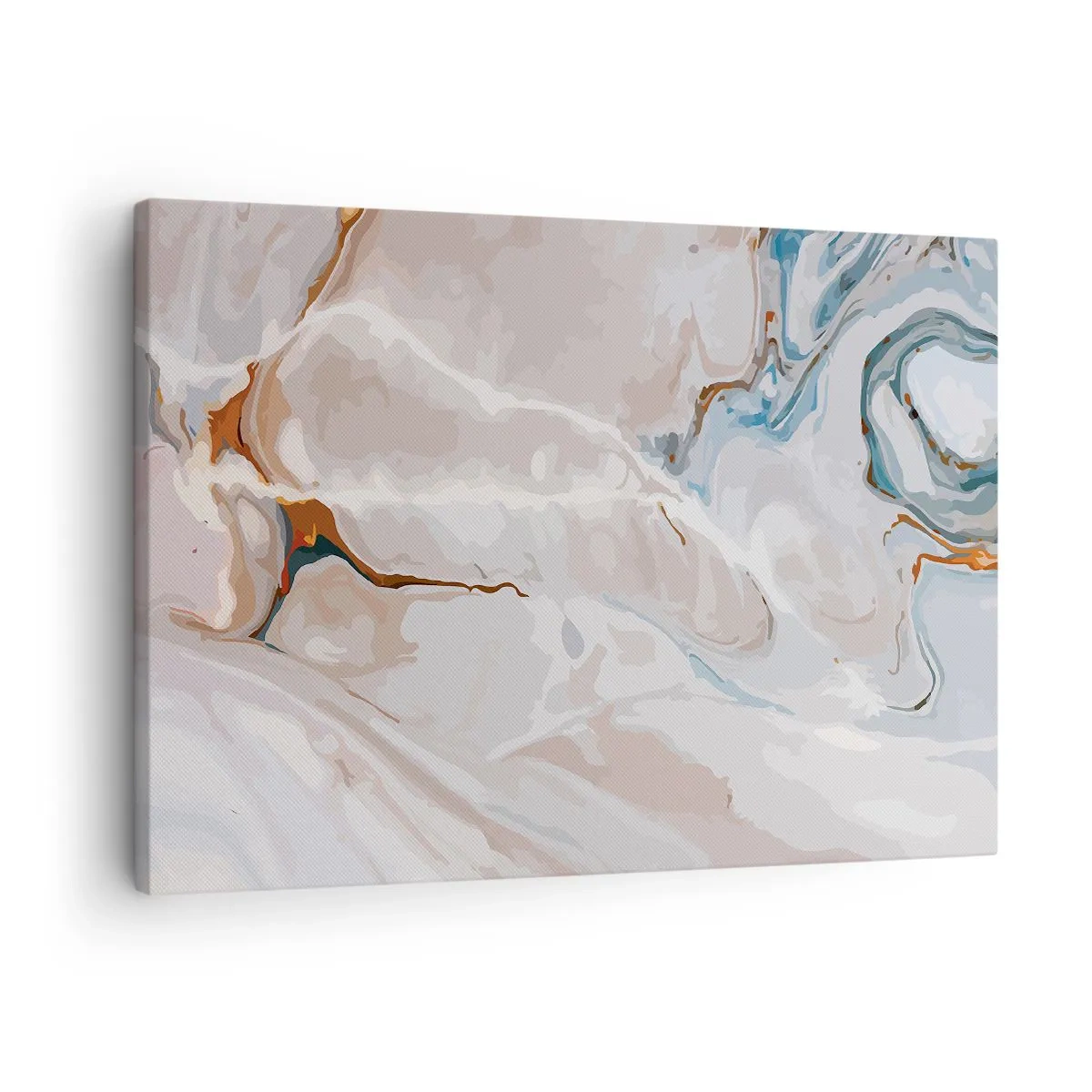 Impression sur toile - Image sur toile - Motif abstrait dans les tons de blanc et de bleu - 70x50cm - Le bleu serpente sous le blanc - Décoration murale moderne pour le salon et la chambre ARTTOR