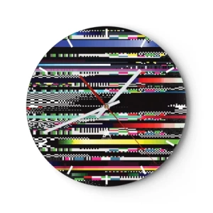 Horloge murale - Pendule murale - Peinture abstraite avec des rayures multicolores sur fond noir - 30x30cm - L'image de contrôle de la réalité - Décoration murale moderne pour le salon, la cuisine et la chambre ARTTOR