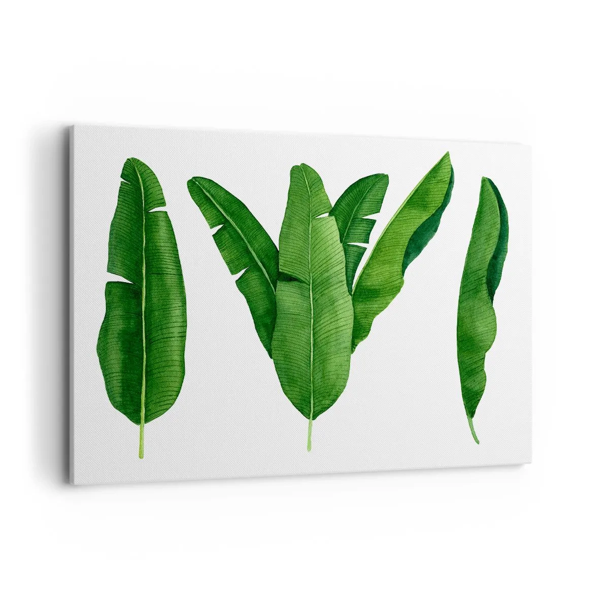 Impression sur toile - Image sur toile - Trois feuilles de bananier dans une approche artistique - 120x80cm - Symétrie verte - Décoration murale moderne pour le salon et la chambre ARTTOR
