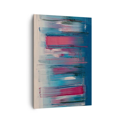 Impression sur toile - Image sur toile - Formes verticales abstraites dans des tons de bleu et de rouge - 70x100cm - Composition verticale en bleu et rouge - Décoration murale moderne pour le salon et la chambre ARTTOR