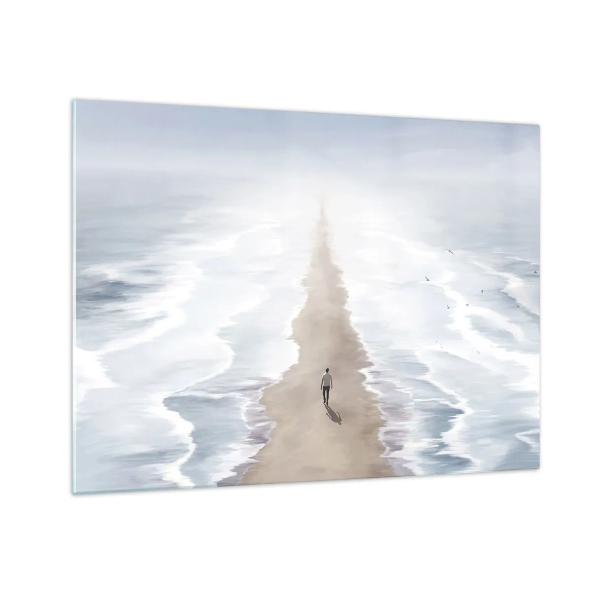Impression sur verre - Image sur verre - Une silhouette marchant seule vers l'horizon parmi les vagues - 70x50cm - Un brillant avenir - Décoration murale moderne pour le salon et la chambre ARTTOR