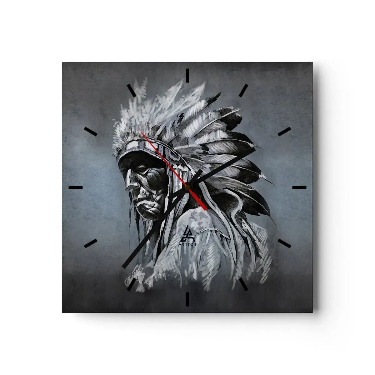 Horloge murale - Pendule murale - Portrait d'un chef indien portant une coiffe traditionnelle - 30x30cm - Retour aux sources - Décoration murale moderne pour le salon et la chambre ARTTOR