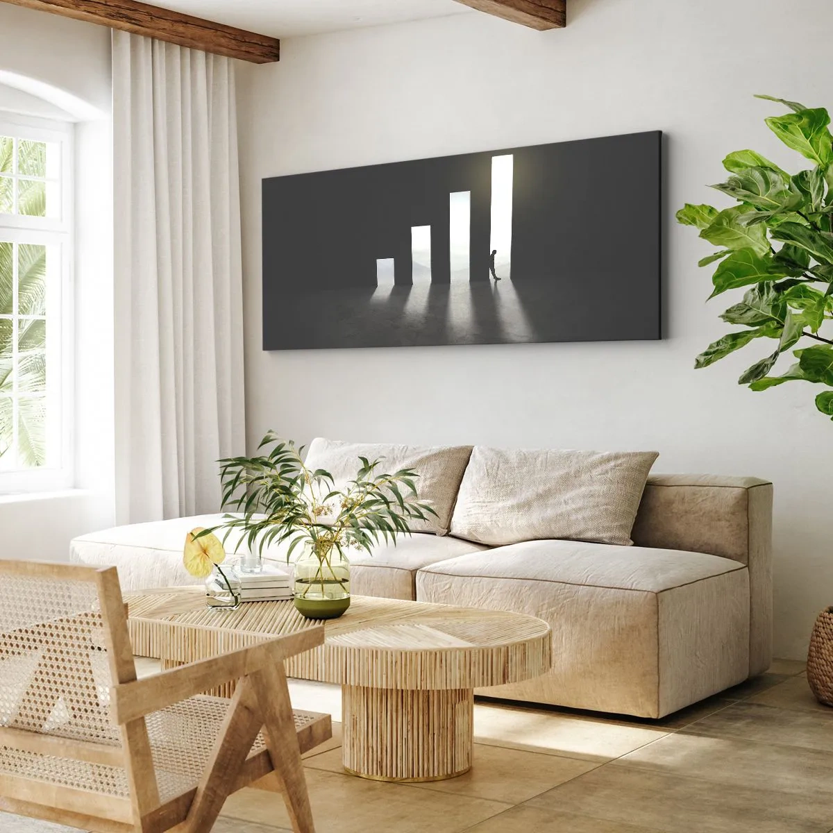 Impression sur toile - Image sur toile - Croissance symbolique sous forme de passages éclairés par la lumière - 160x50cm - Succès – impression - Décoration murale moderne pour le salon et la chambre ARTTOR