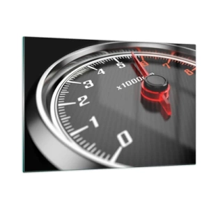 Impression sur verre - Image sur verre - Compte-tours dans une voiture de sport avec indication rouge - 120x80cm - Faites le plein - Décoration murale moderne pour le salon et la chambre ARTTOR