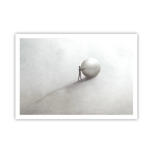 Affiche - Poster - Une figure minimaliste avec une balle sur un fond clair et monochrome. - 100x70cm - Jeu de la vie - Décoration murale moderne pour le salon et la chambre ARTTOR