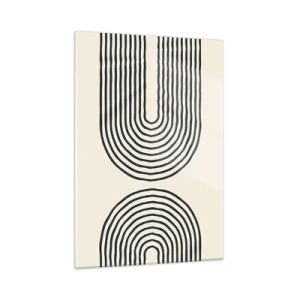 Impression sur verre - Image sur verre - Une peinture abstraite en noir et blanc représentant des lignes en forme d'arc. - 50x70cm - Dans un instant... - Décoration murale moderne pour le salon et la chambre ARTTOR