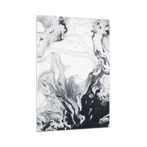 Impression sur verre - Image sur verre - Vagues abstraites monochromes dans des tons de noir et blanc - 50x70cm - Au centre de la Terre - Décoration murale moderne pour le salon et la chambre ARTTOR