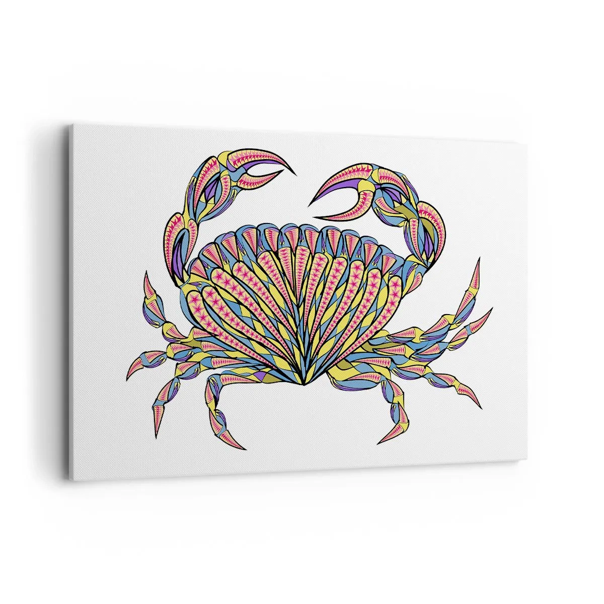 Impression sur toile - Image sur toile - Crabe coloré dans un style artistique - 120x80cm - Bijoux de la mer - Décoration murale moderne pour le salon et la chambre ARTTOR