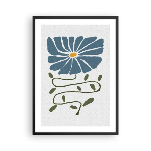 Affiche dans un cadre noir - Poster - Une fleur bleue avec une tige sinueuse sur un fond clair - 50x70cm - Une branche à une fleur - Décoration murale moderne pour le salon et la chambre ARTTOR