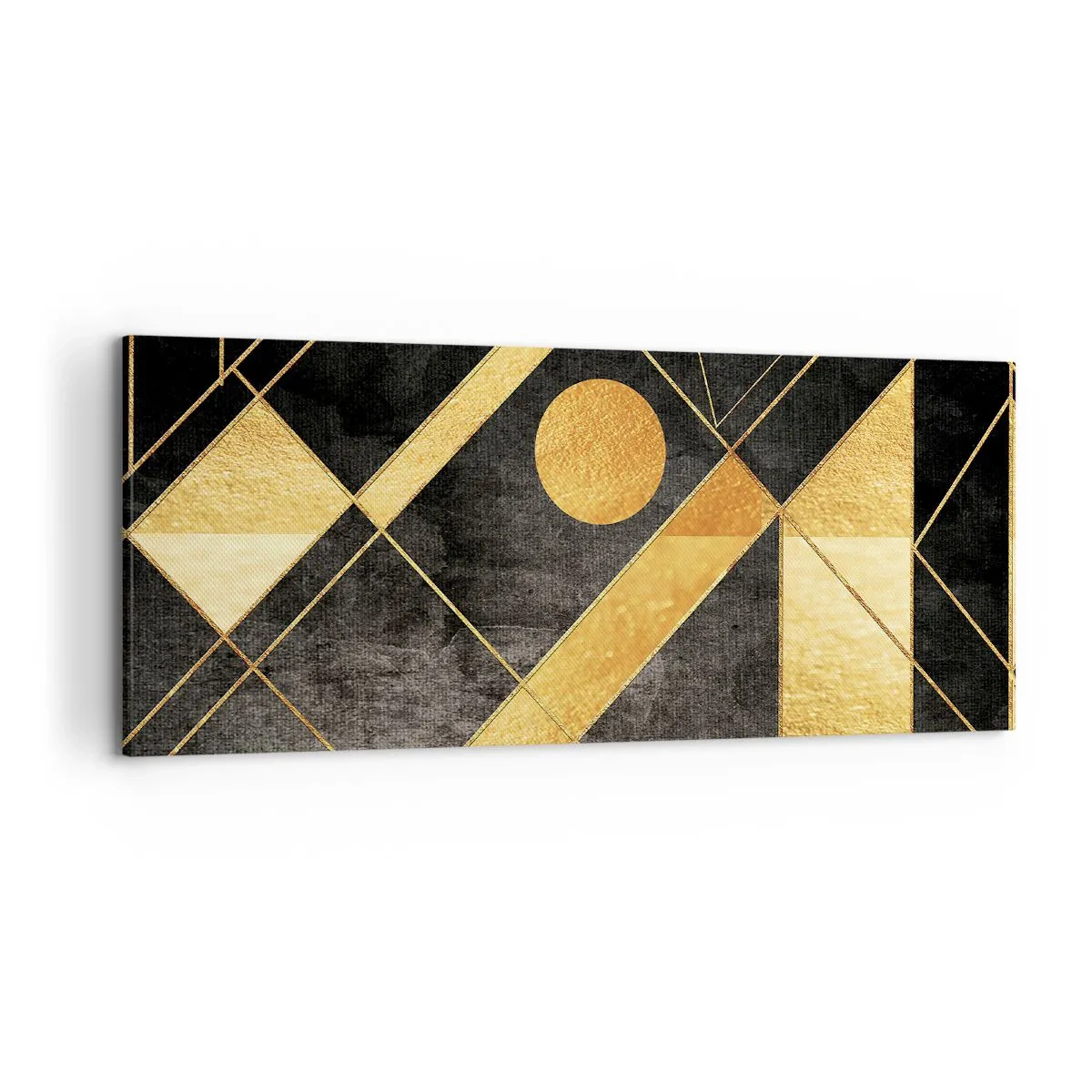 Impression sur toile - Image sur toile - Formes géométriques dans les tons or et noir - 120x50cm - Soleil du désert - Décoration murale moderne pour le salon et la chambre ARTTOR