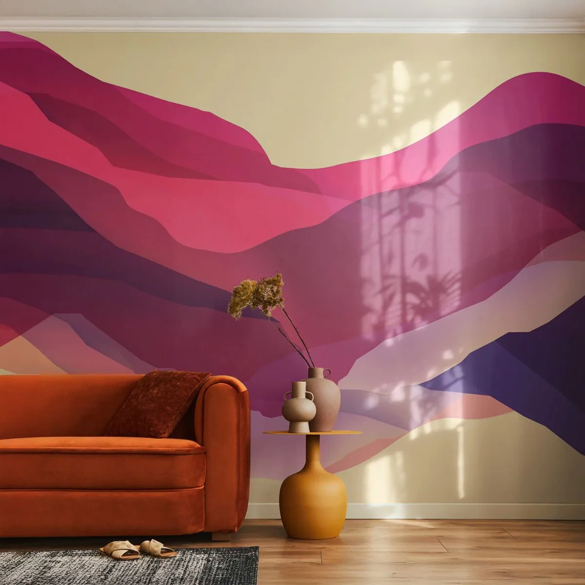 Papier Peint Autocollant Deluxe Sticker - Vagues pourpre - Abstraction, Morceau, Art moderne - 250x175 cm