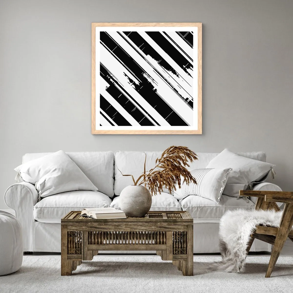 Affiche dans un chêne clair - Poster - Une composition intense et dynamique - 60x60 cm