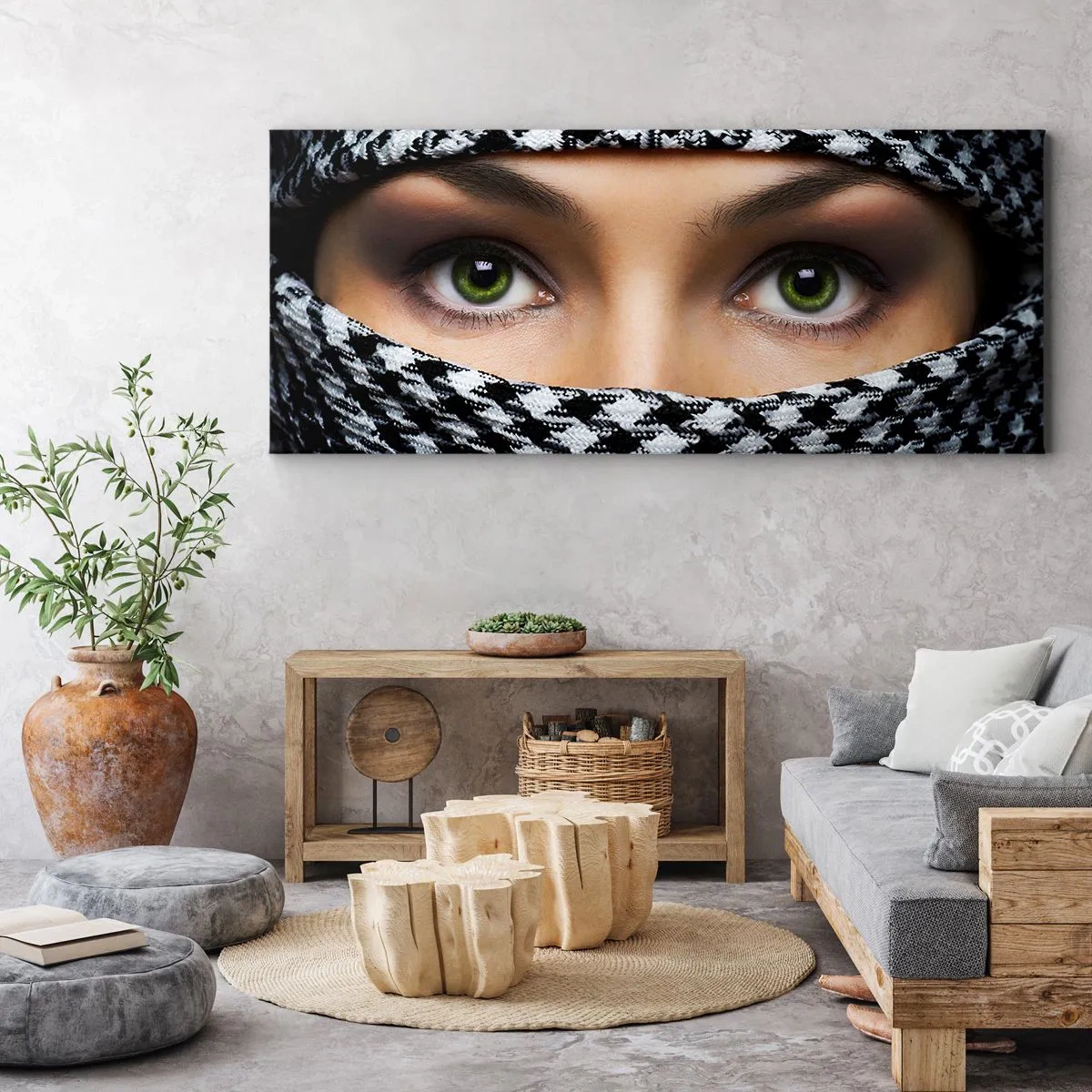 Impression sur toile - Image sur toile - Un portrait d'une beauté voilée aux yeux verts - 100x40 cm