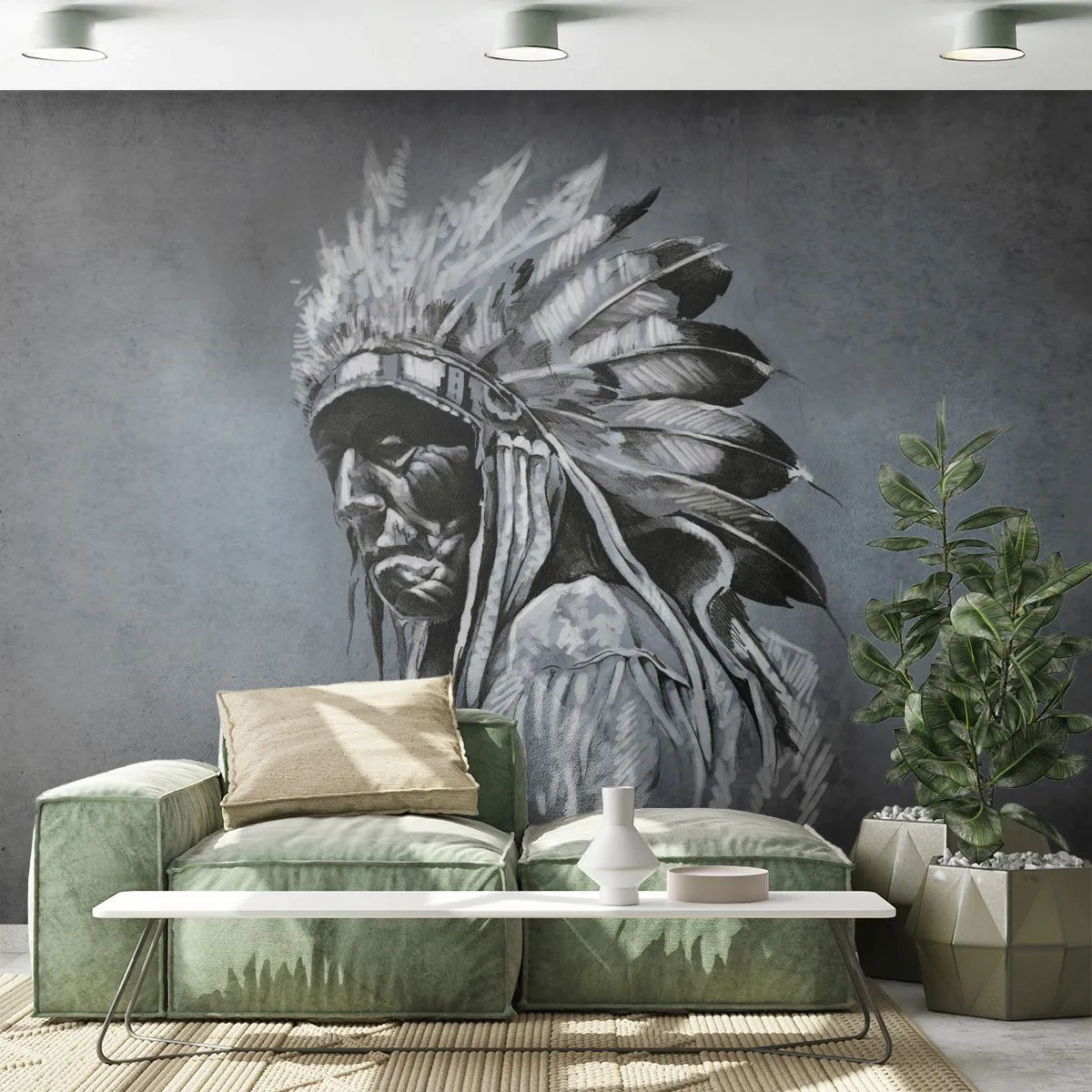 Papier Peint Photo Standard Eco - Retour aux sources - Indien, Plume, Homme - 350x256 cm