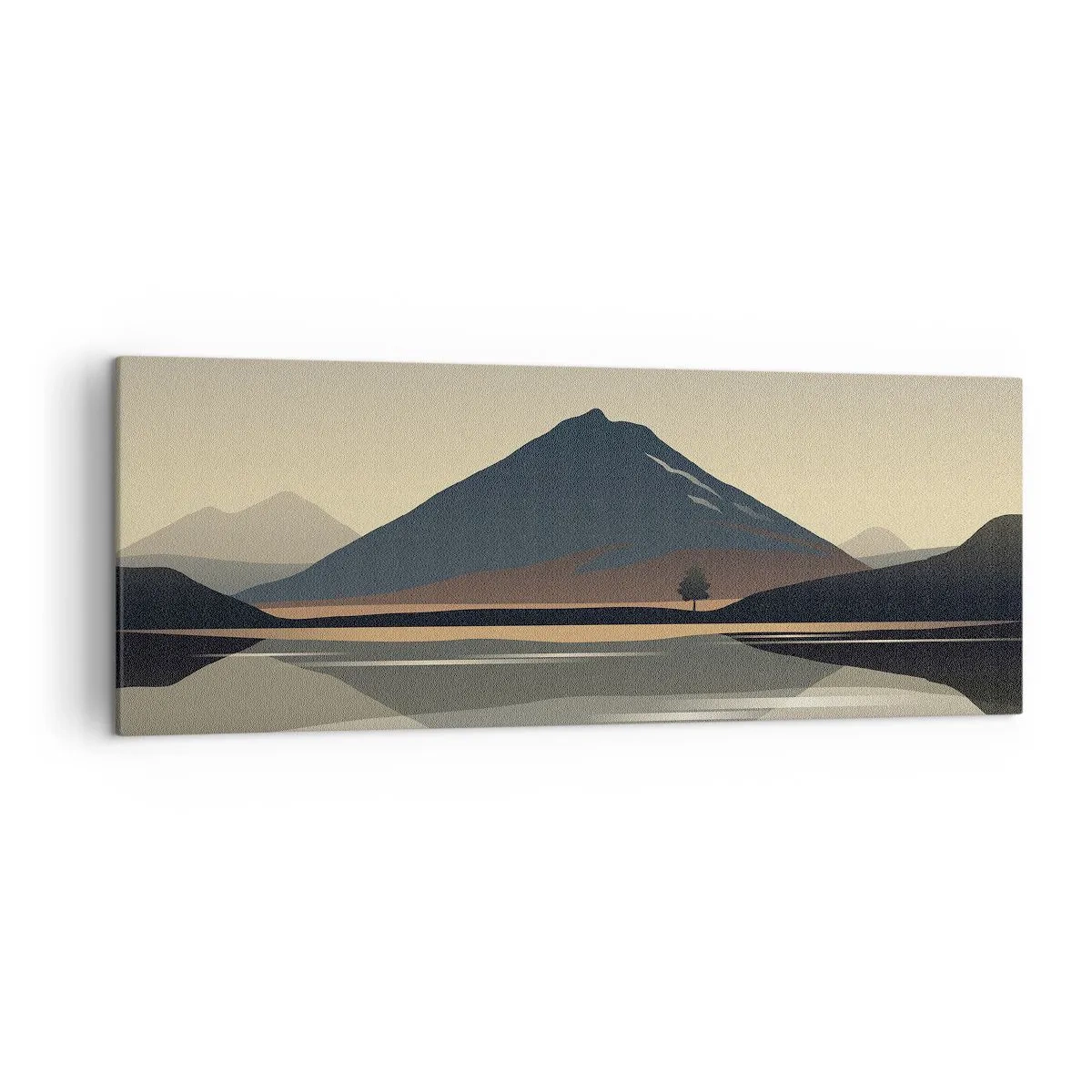 Impression sur toile - Image sur toile - Paysage de montagne minimaliste avec reflet dans l'eau - 140x50cm - Reflet de miroir - Décoration murale moderne pour le salon et la chambre ARTTOR