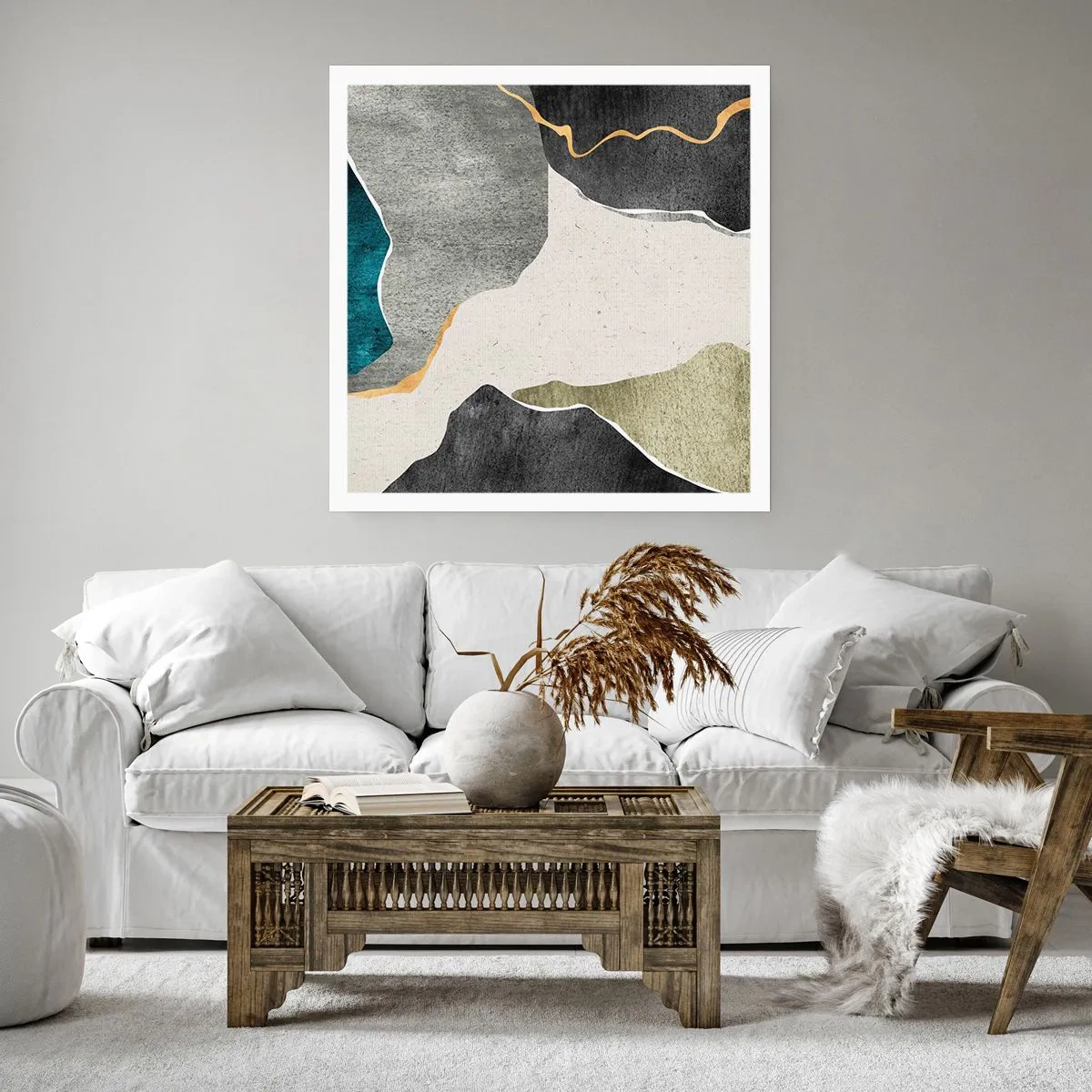 Affiche - Poster - Composition mosaïque avec un fil d'or - 60x60 cm