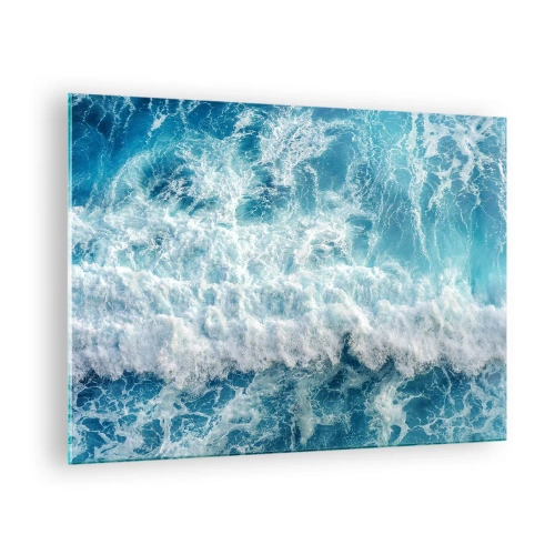 Impression sur verre - Image sur verre - Des vagues bleues s'écrasant sur le rivage - 70x50cm - Joyeusement et en sautant - Décoration murale moderne pour le salon et la chambre ARTTOR