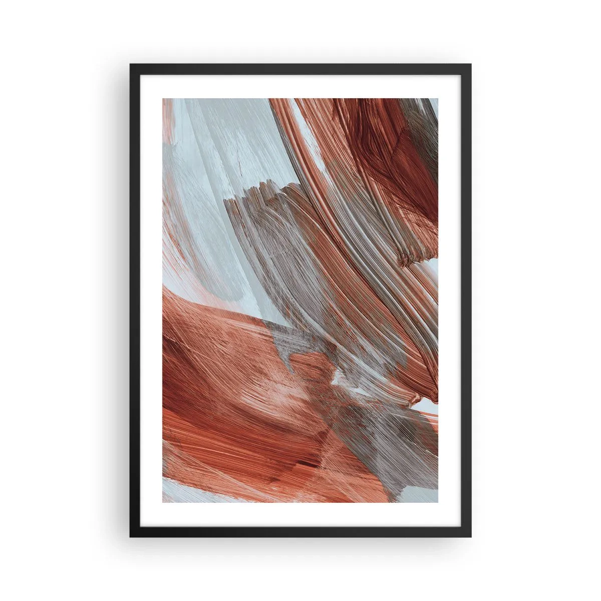 Affiche dans un cadre noir - Poster - Coups de pinceau dynamiques dans des tons chauds - 50x70cm - Abstraction venteuse et automnale - Décoration murale moderne pour le salon et la chambre ARTTOR
