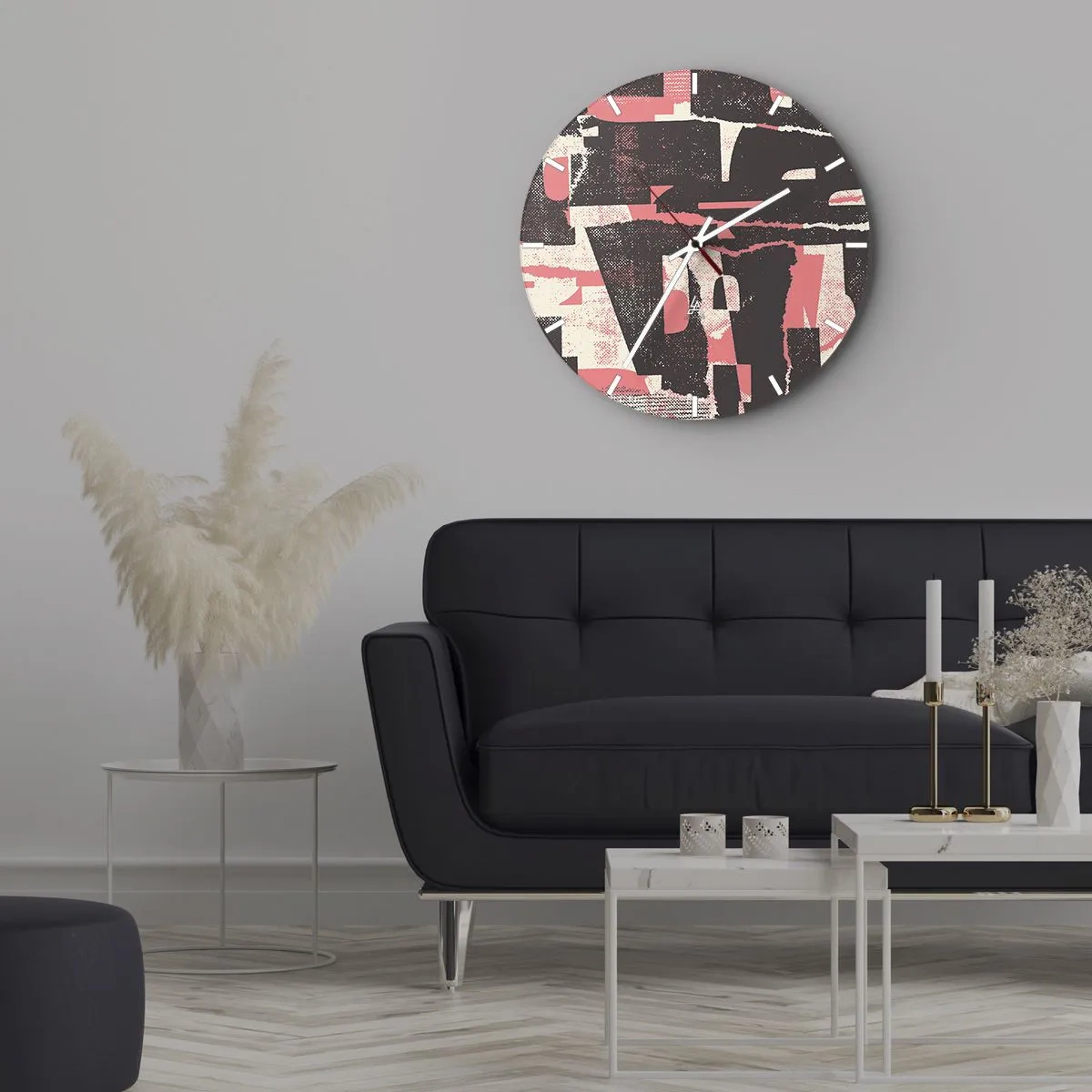 Horloge murale - Pendule murale - Abstraction géométrique en rose, crème et marron - 30x30cm - Tout ce tapage - Décoration murale moderne pour le salon, la cuisine et la chambre ARTTOR