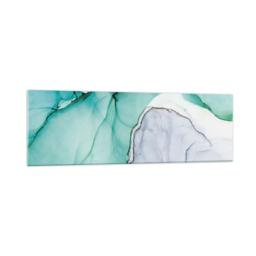Impression sur verre - Image sur verre - Motif abstrait dans les tons turquoise et blanc - 160x50cm - Étude de turquoise - Décoration murale moderne pour le salon et la chambre ARTTOR