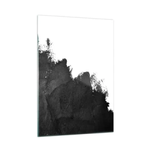 Impression sur verre - Image sur verre - Texture de peinture noire sur fond blanc dans un style minimaliste - 50x70cm - Éléments : terre - Décoration murale moderne pour le salon et la chambre ARTTOR