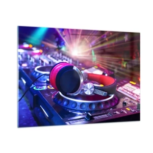 Impression sur verre - Image sur verre - Équipement DJ avec lumières colorées et casque - 100x70cm - Il va s'en passer des choses - Décoration murale moderne pour le salon et la chambre ARTTOR