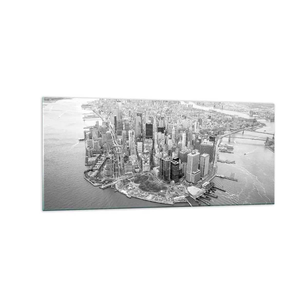 Impression sur verre - Image sur verre - Vue aérienne de Manhattan en noir et blanc - 120x50cm - Comment ne pas aimer ? - Décoration murale moderne pour le salon et la chambre ARTTOR