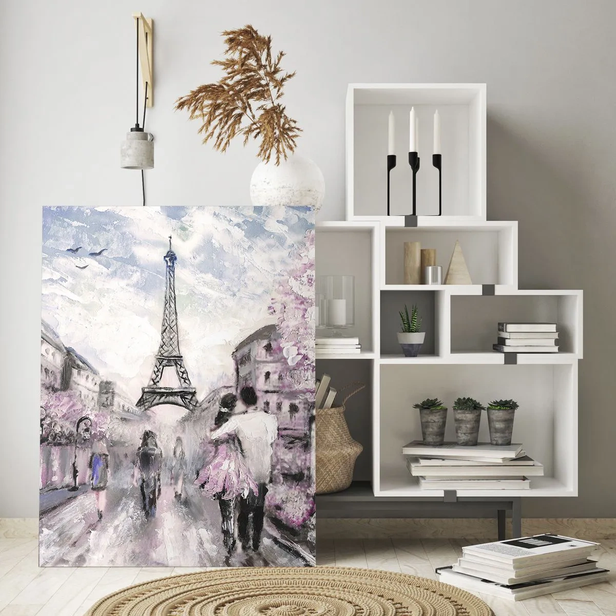 Impression sur verre - Image sur verre - Couple romantique à Paris avec la Tour Eiffel en arrière-plan - 50x70cm - Comment tomber amoureu, il faut juste... - Décoration murale moderne pour le salon et la chambre ARTTOR