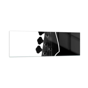 Impression sur verre - Image sur verre - Silhouette noire et blanche d'une tête de guitare basse - 160x50cm - Silence de roche - Décoration murale moderne pour le salon et la chambre ARTTOR