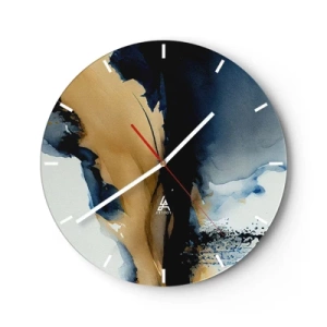 Horloge murale - Pendule murale - Aquarelle abstraite avec un contraste de bleu marine et de beige - 30x30cm - Derrière le rideau - Décoration murale moderne pour le salon, la cuisine et la chambre ARTTOR