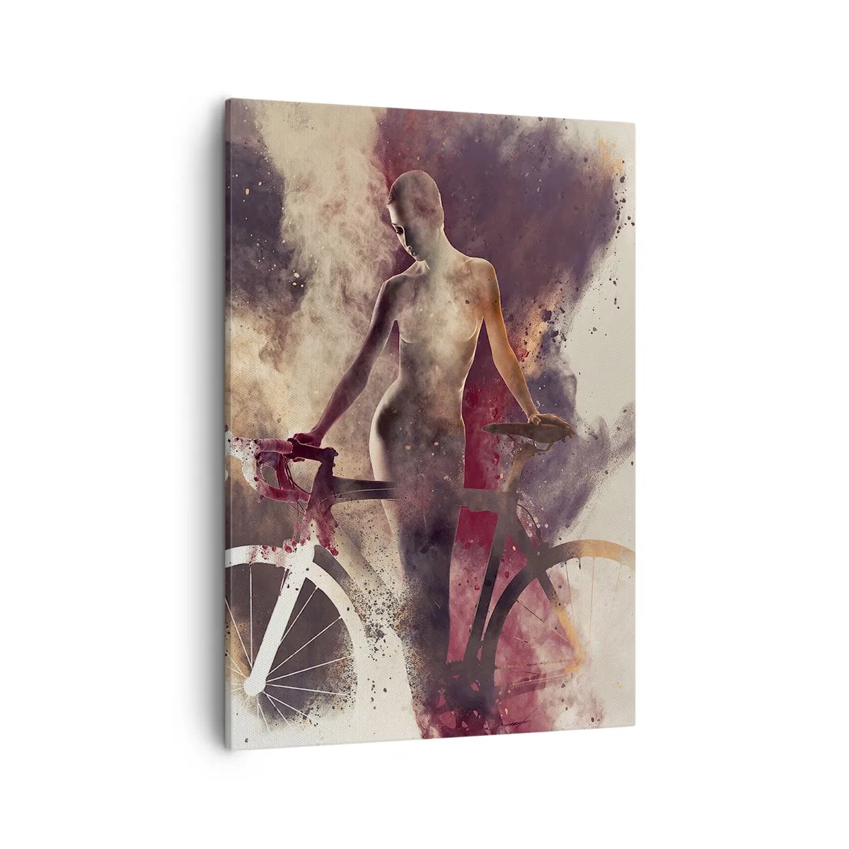 Impression sur toile - Image sur toile - Silhouette abstraite avec un vélo dans un style artistique - 50x70cm - Une âme de vélo aux formes marbrées - Décoration murale moderne pour le salon et la chambre ARTTOR