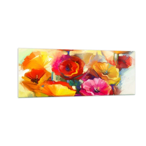 Impression sur verre - Image sur verre - Fleurs abstraites colorées sur fond clair - 140x50cm - Pas seulement rouge - Décoration murale moderne pour le salon et la chambre ARTTOR