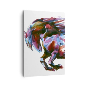 Impression sur toile - Image sur toile - Un cheval aux couleurs abstraites dynamiques symbolisant la liberté - 70x100cm - Dans le ravissement - Décoration murale moderne pour le salon et la chambre ARTTOR