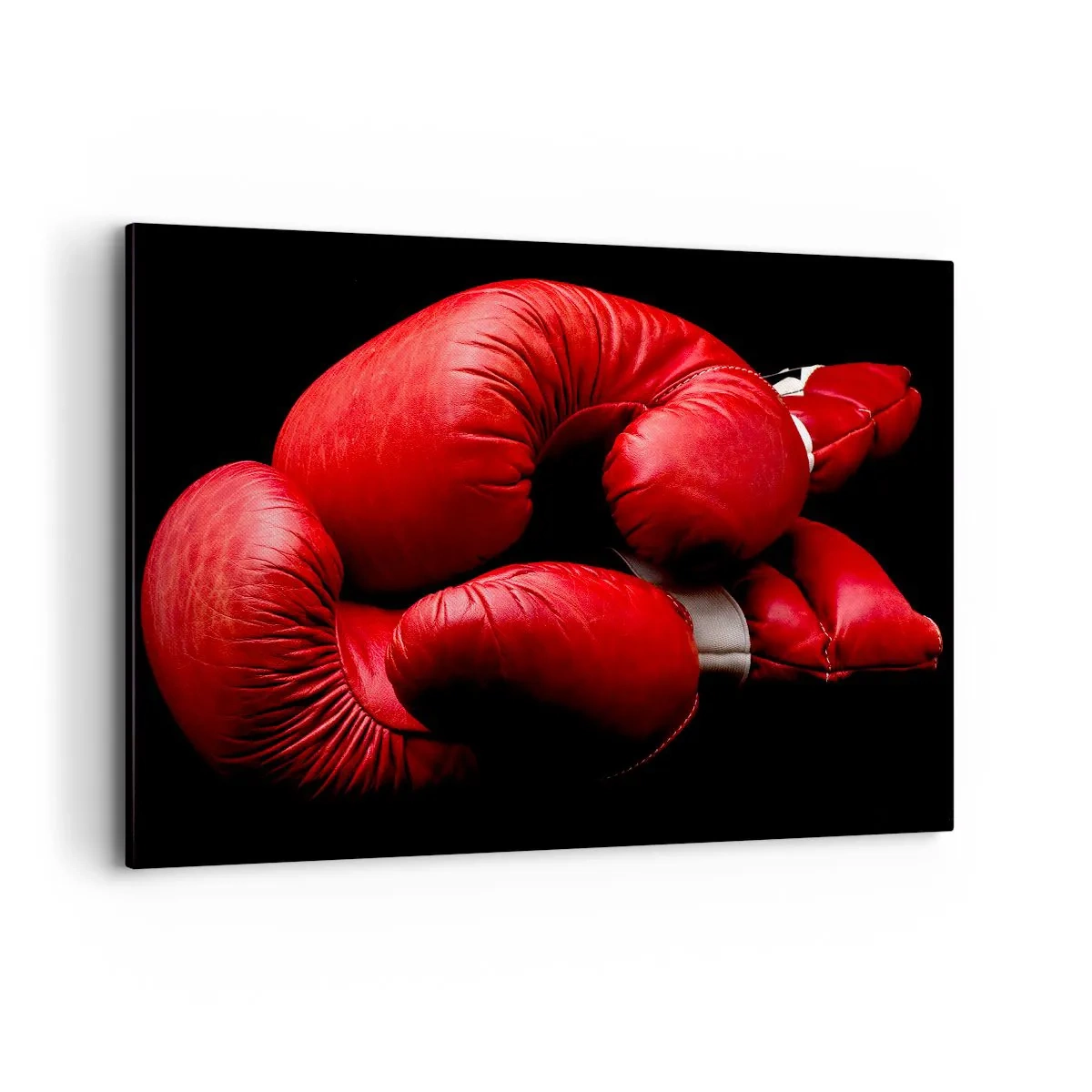 Impression sur toile - Image sur toile - Gants de boxe rouges sur fond noir - 120x80cm - Les émotions du combat sont derrière nous - Décoration murale moderne pour le salon et la chambre ARTTOR