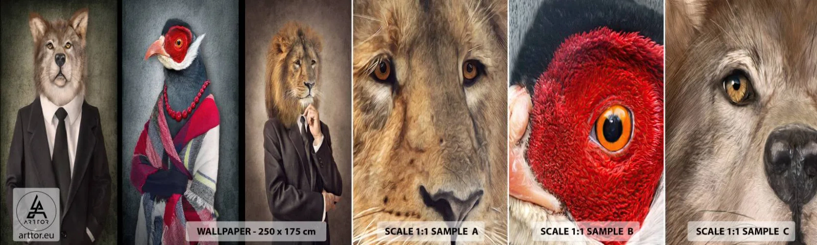 Échantillon De Papier Peint Standard Eco - Qu'est ce que je fais ici?! - Abstraction, Chien, Oiseau - 100x30 cm