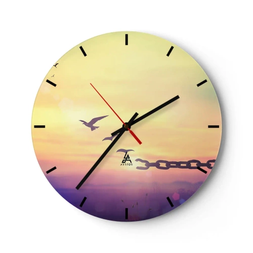 Horloge murale - Pendule murale - Oiseaux en arrière-plan d'un coucher de soleil avec une chaîne cassée - 30x30cm - La victoire de la liberté - Décoration murale moderne pour le salon, la cuisine et la chambre ARTTOR