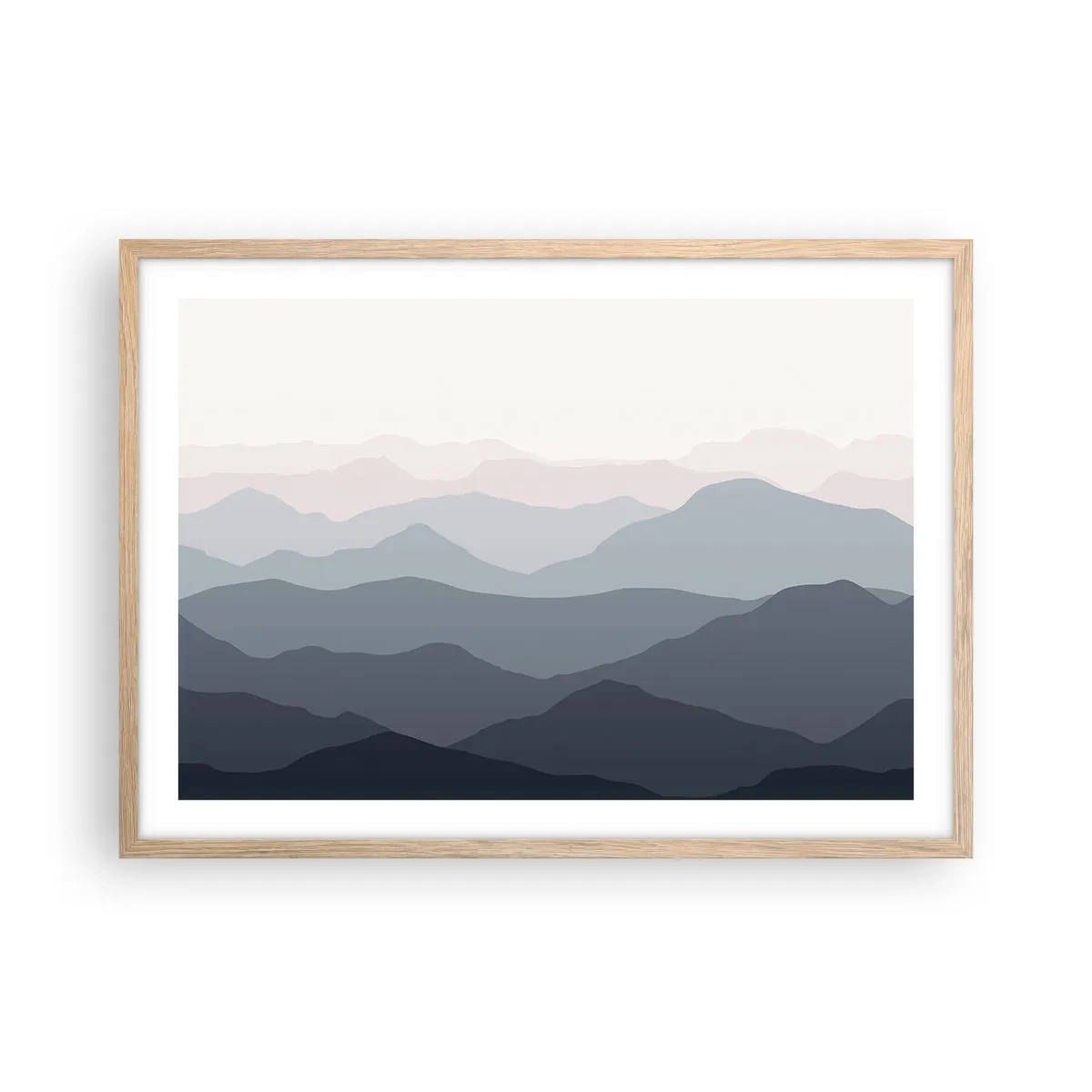 Affiche dans un chêne clair - Poster - Vagues de montagnes - 70x50 cm