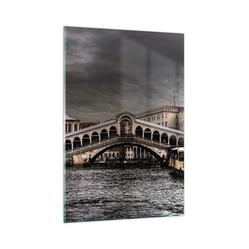 Impression sur verre - Image sur verre - Pont du Rialto à Venise sur le Grand Canal, architecture classique. - 80x120cm - Promesse d'une soirée vénitienne - Décoration murale moderne pour le salon et la chambre ARTTOR