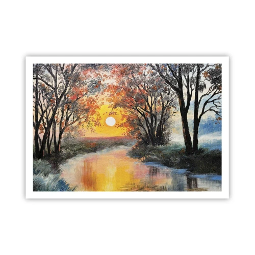 Affiche - Poster - Coucher de soleil sur la rivière dans un paysage d'automne - 100x70cm - Climats de printemps - Décoration murale moderne pour le salon et la chambre ARTTOR