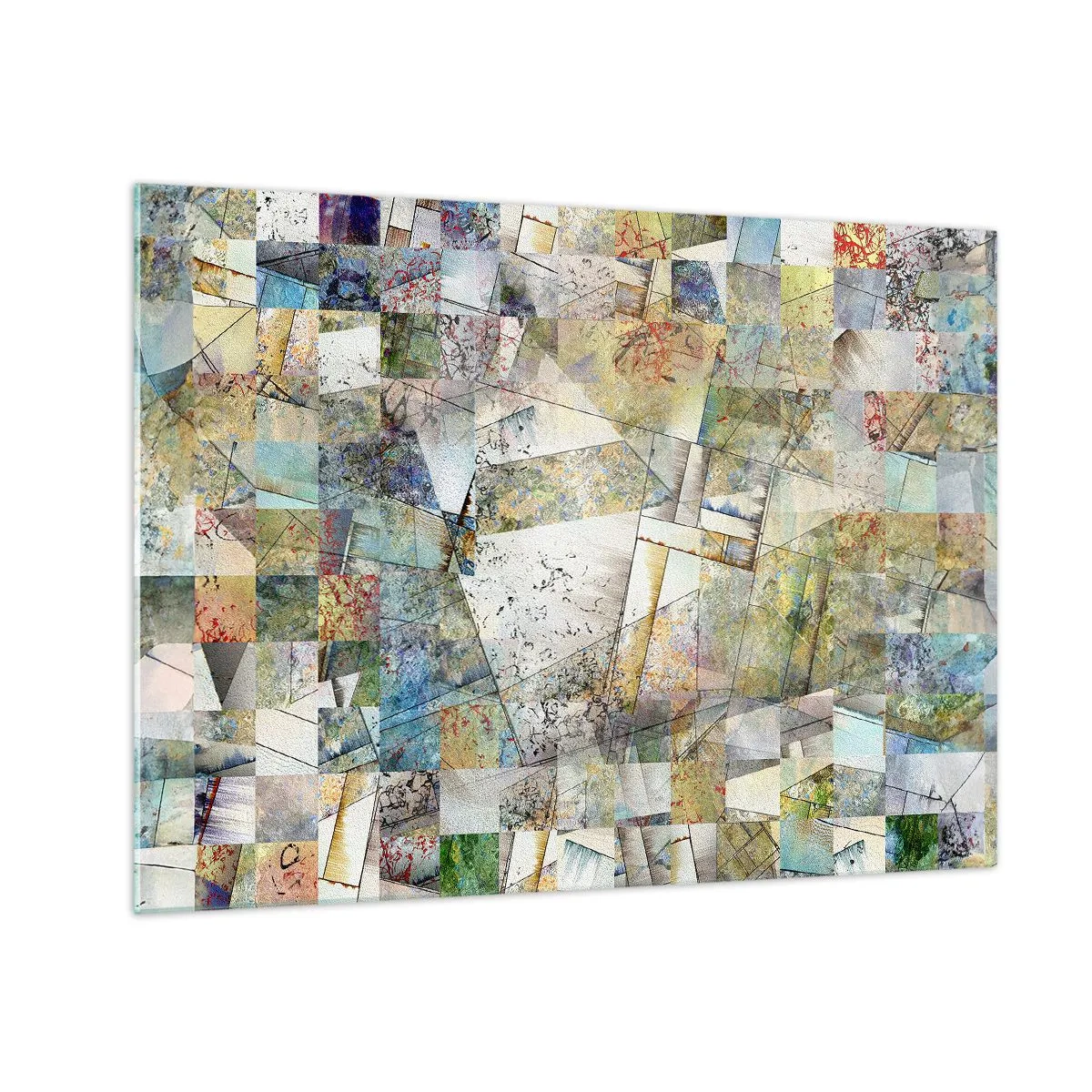 Impression sur verre - Image sur verre - Une composition colorée de formes géométriques fragmentées - 70x50cm - Remaniement géométrique - Décoration murale moderne pour le salon et la chambre ARTTOR