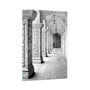 Impression sur verre - Image sur verre - Cloître historique avec colonnes sculptées - 50x70cm - Où cela mène-t-il…? - Décoration murale moderne pour le salon et la chambre ARTTOR