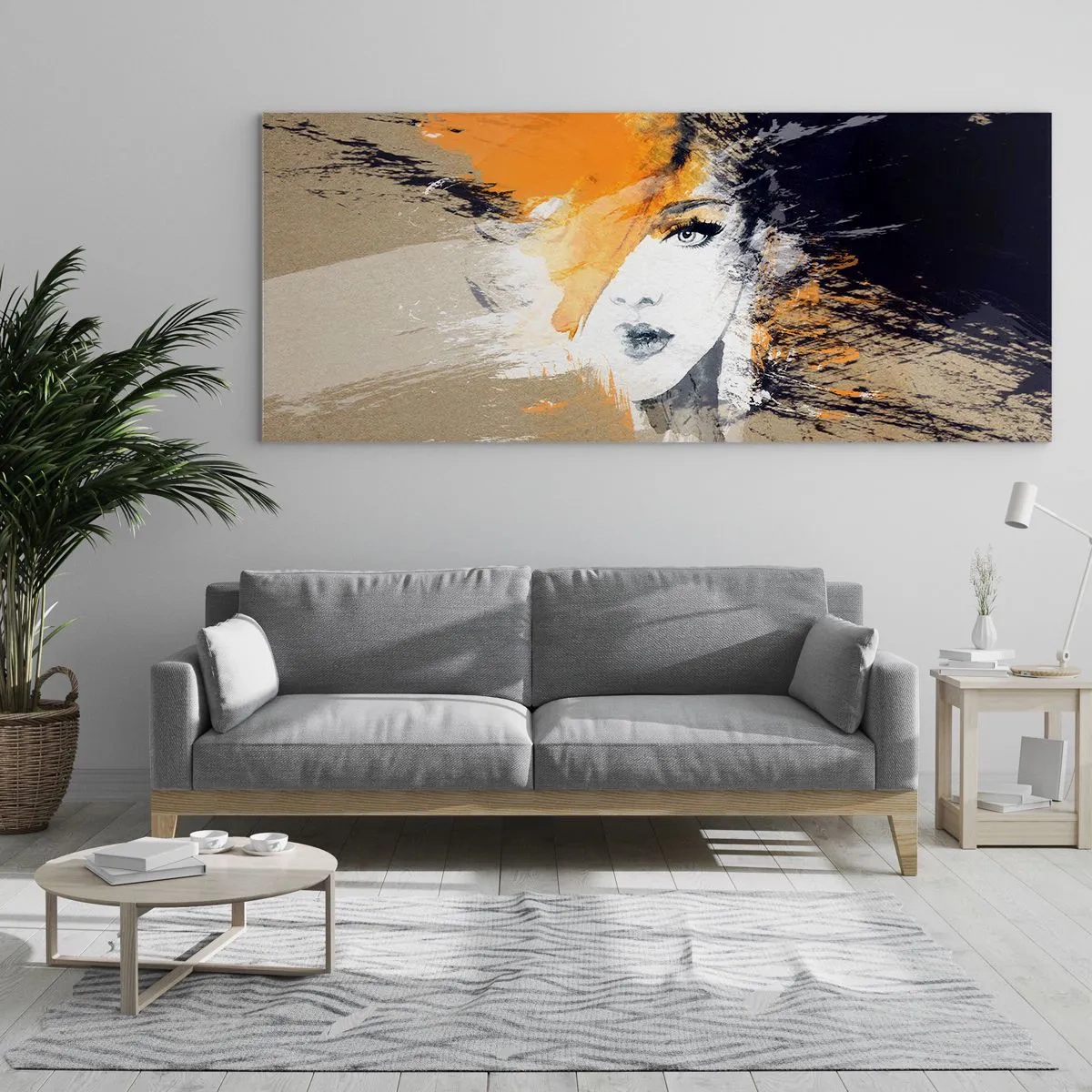 Impression sur verre - Image sur verre - Portrait abstrait d'une femme aux couleurs intenses - 160x50cm - Et la lumière fut - Décoration murale moderne pour le salon et la chambre ARTTOR