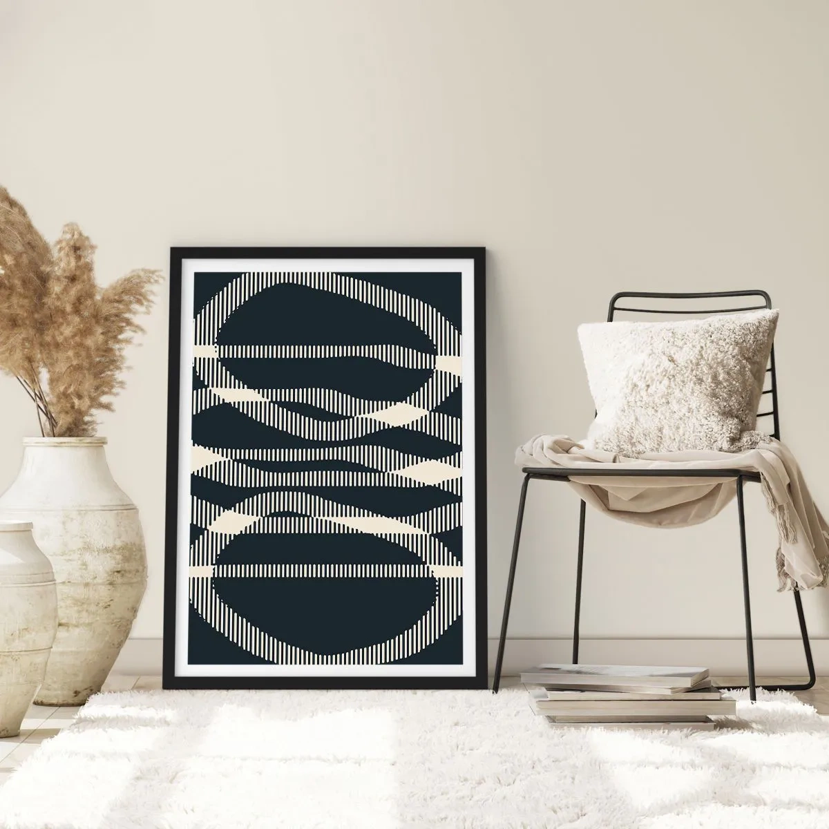 Affiche dans un cadre noir - Poster - Motif géométrique abstrait dans les tons de noir et blanc - 50x70cm - Une tentative de briser l'obscurité - Décoration murale moderne pour le salon et la chambre ARTTOR